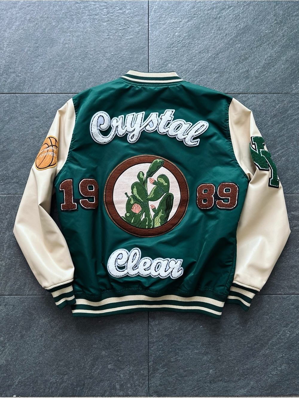 ZARA Excellent Men’s Varsity Jacket M – Chenille Patch Green & Cream